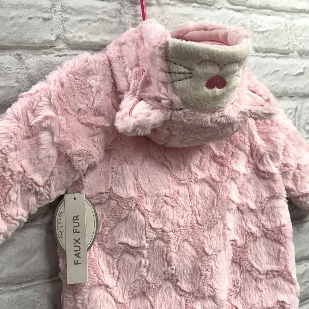 Infant Baby Girls Winter Jumpsuit 6M Pink‎ Fur Hooded Outfit Kitten Warm Fuzzy